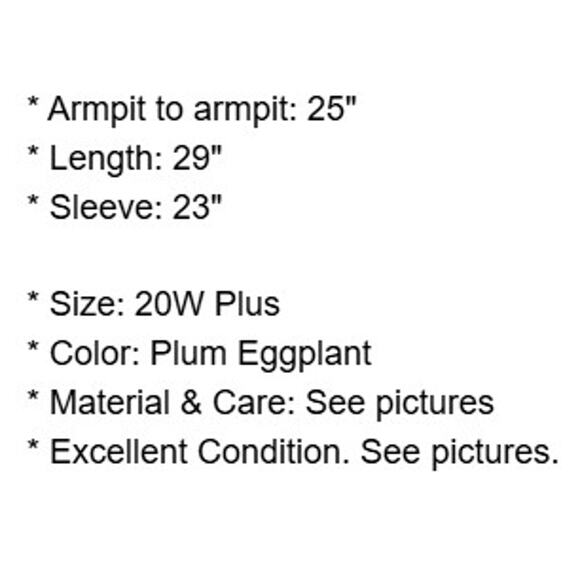 Coldwater Creek Top Plus Size 20W Plum Tunic Stretch Cotton Blouse Pockets - Picture 4 of 13